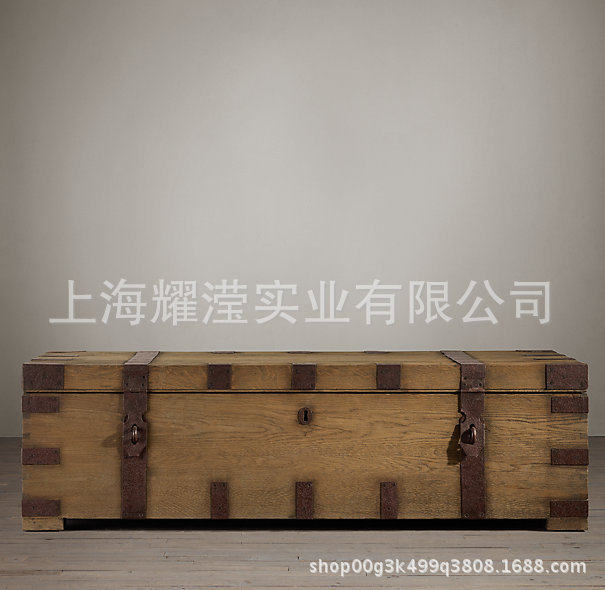 美式乡村茶几订置家具复古做旧铁艺箱子咖啡厅橡木储物柜收纳柜