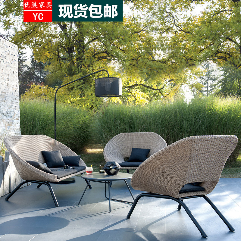 藤椅沙发北欧户外藤编沙发别墅阳台沙发藤艺民宿售楼部庭院桌椅