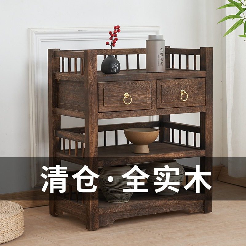 直销全实木茶水柜边几角几整装中式茶桌边柜简约小型茶柜收纳柜置