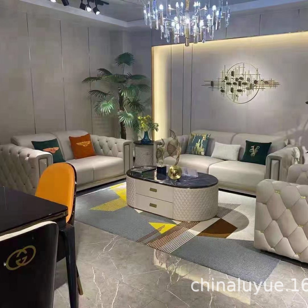 后现代轻奢沙发客厅意式简约风格一二三人位皮艺组合款港式家具