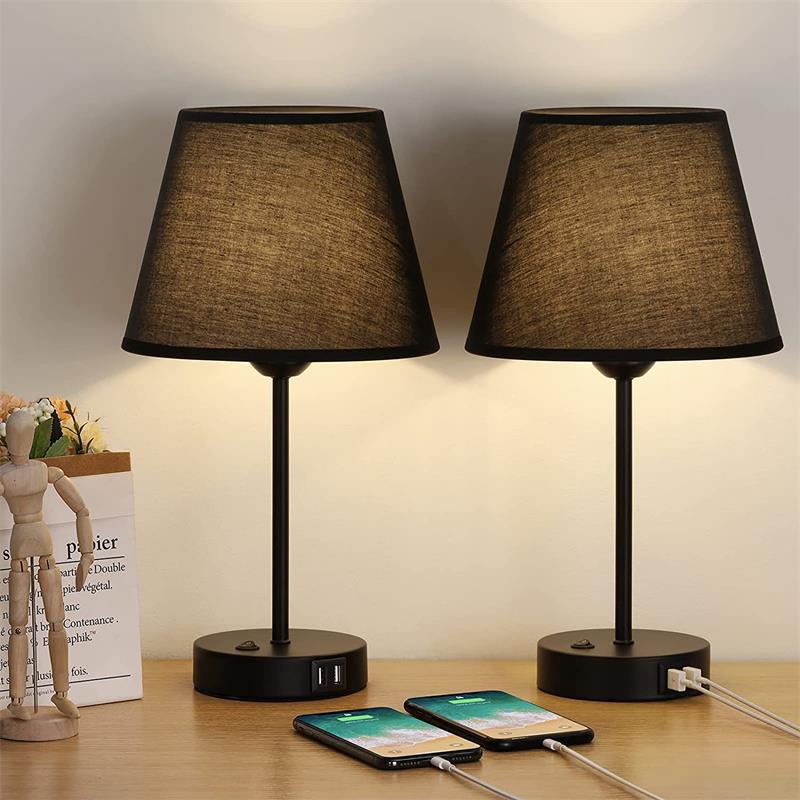 现代台灯卧室北欧简约创意双USB充电书房亚马逊爆款LED美式床头灯