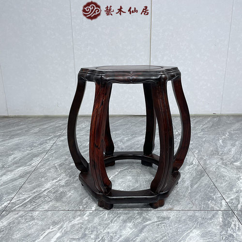红木家具大红酸枝海棠鼓凳交趾黄檀圆凳实木经济型茶几凳子家用