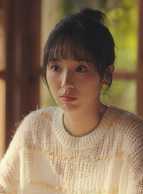 四喜同款碧晨衣服圆领镂空条纹米白色毛衣针织衫上衣宽松春秋2025