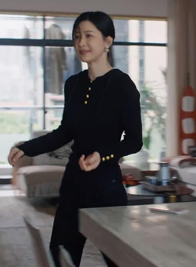 蛮好的人生钟宁同款童蕾钮扣连帽黑色毛衣针织卫衣女上衣春秋2025