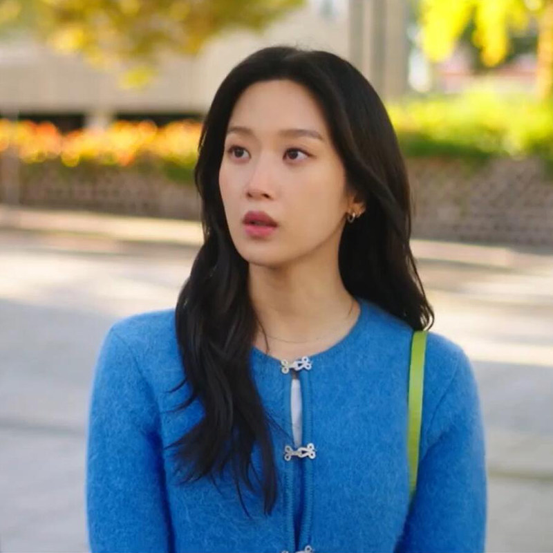 那家伙是黑炎龙白秀贞同款文佳英蓝色毛衣针织开衫外套女短款新