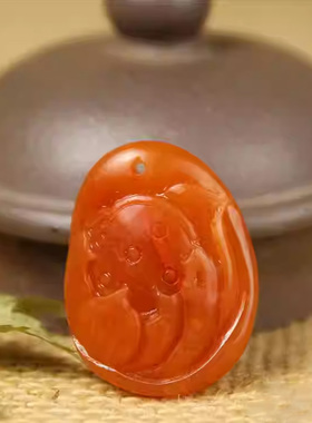 自然云南保山南红玛瑙莲花挂件