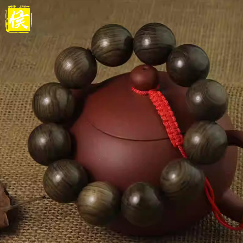 阴沉木老绿料金丝楠手串念珠2.0木料水波纹猫眼礼品男款手链