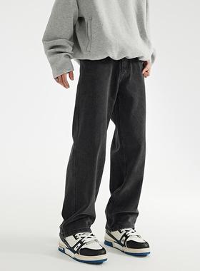 众尼2024日系烟灰色宽松阔腿牛仔裤男潮牌直筒垂感休闲百搭长裤子