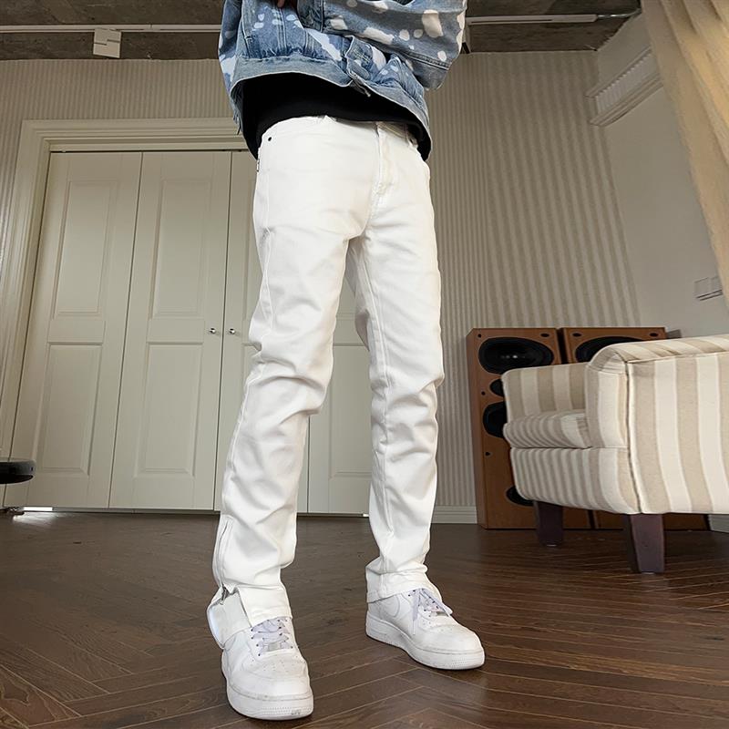 South春季美式国潮百搭弹力修身直筒裤脚口可调节牛仔长裤男女同