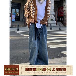 男女同款 原创国潮水洗染色宽松大腰直筒牛仔裤 ins风 2021AW F383