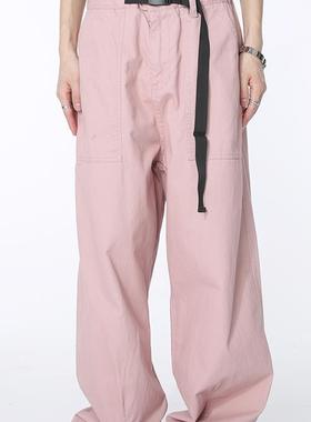 Voguo Relay 原创粉色工装裤宽松阔腿长裤新品韩版纯色休闲裤男女