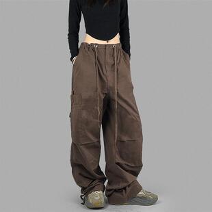 女秋冬2024新款 AOFF美式 男女宽松白直筒休闲工装 裤 复古棕色工装