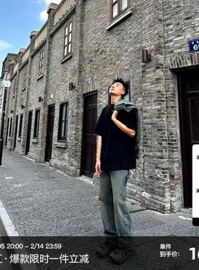 SANBAI 叁佰复古牛仔长裤男春秋季黄泥水洗直筒裤美式休闲伐木裤