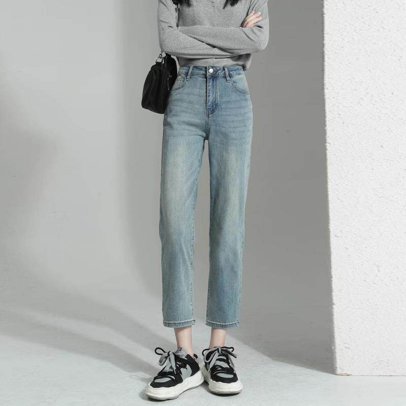高腰直筒牛仔裤女春秋2025年新款爆款显瘦小个子八分窄版烟管裤子
