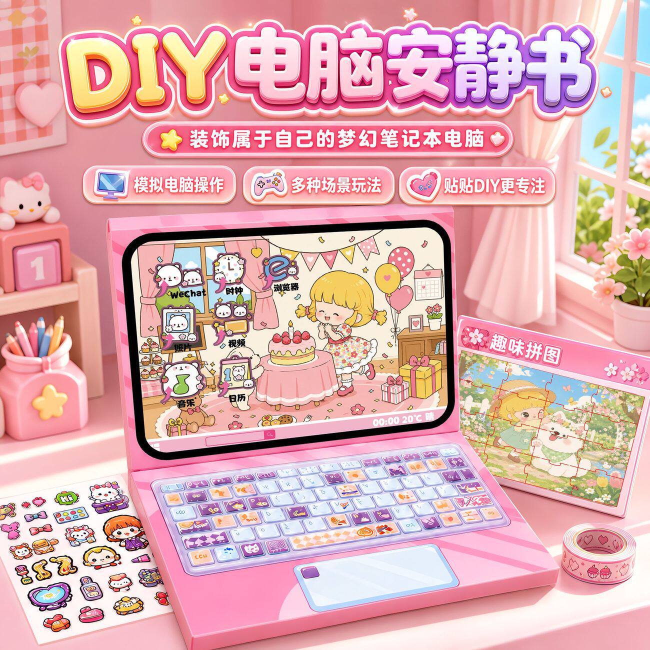 爆款团子笔记本电脑安静书手工DIY材料包创意粘贴画女孩生日礼物