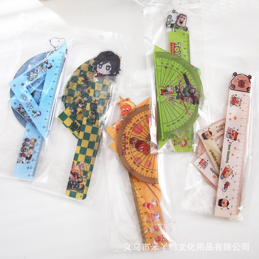 蜘蛛超人彩色卡通套尺小学生多功能半圆直尺四件套儿童测量尺文具