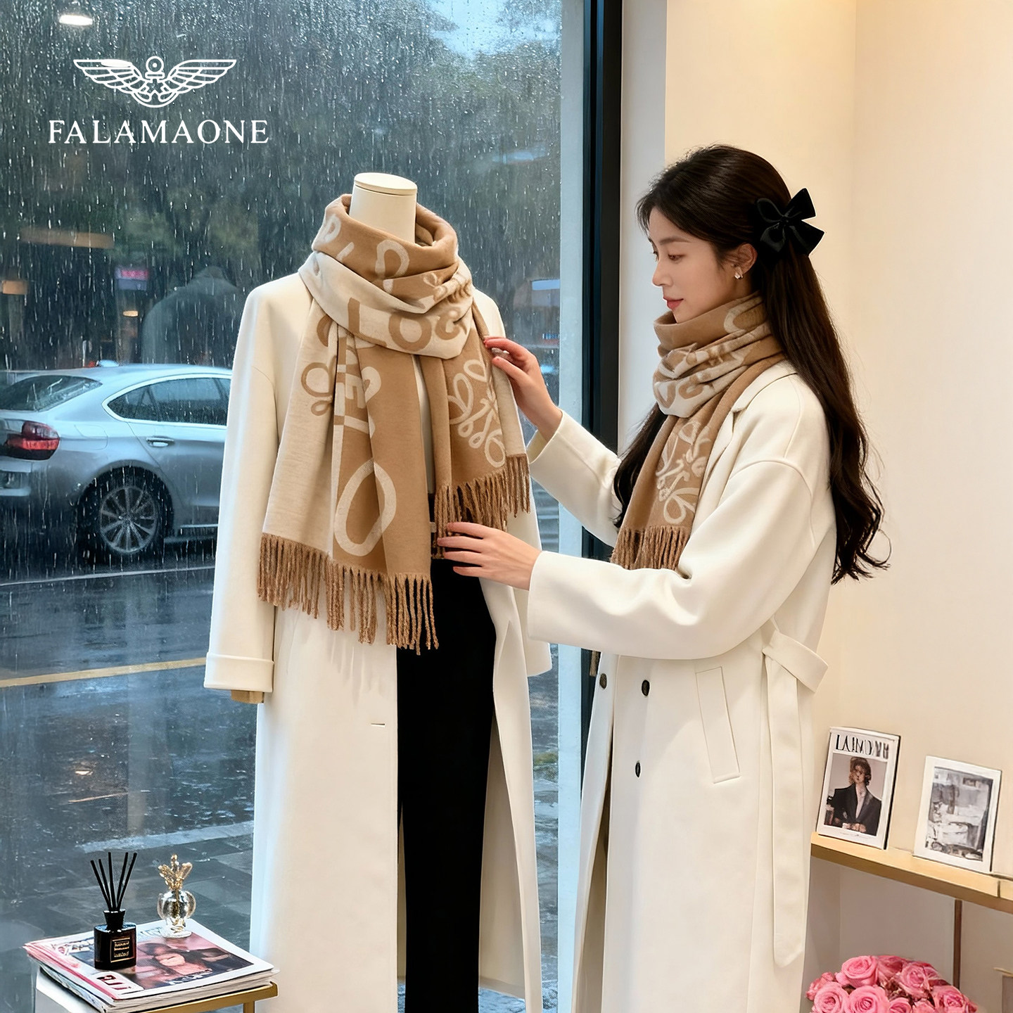 正品法莱阿玛尼围巾女款2025新款冬披肩外搭氛围感围脖生日礼物女