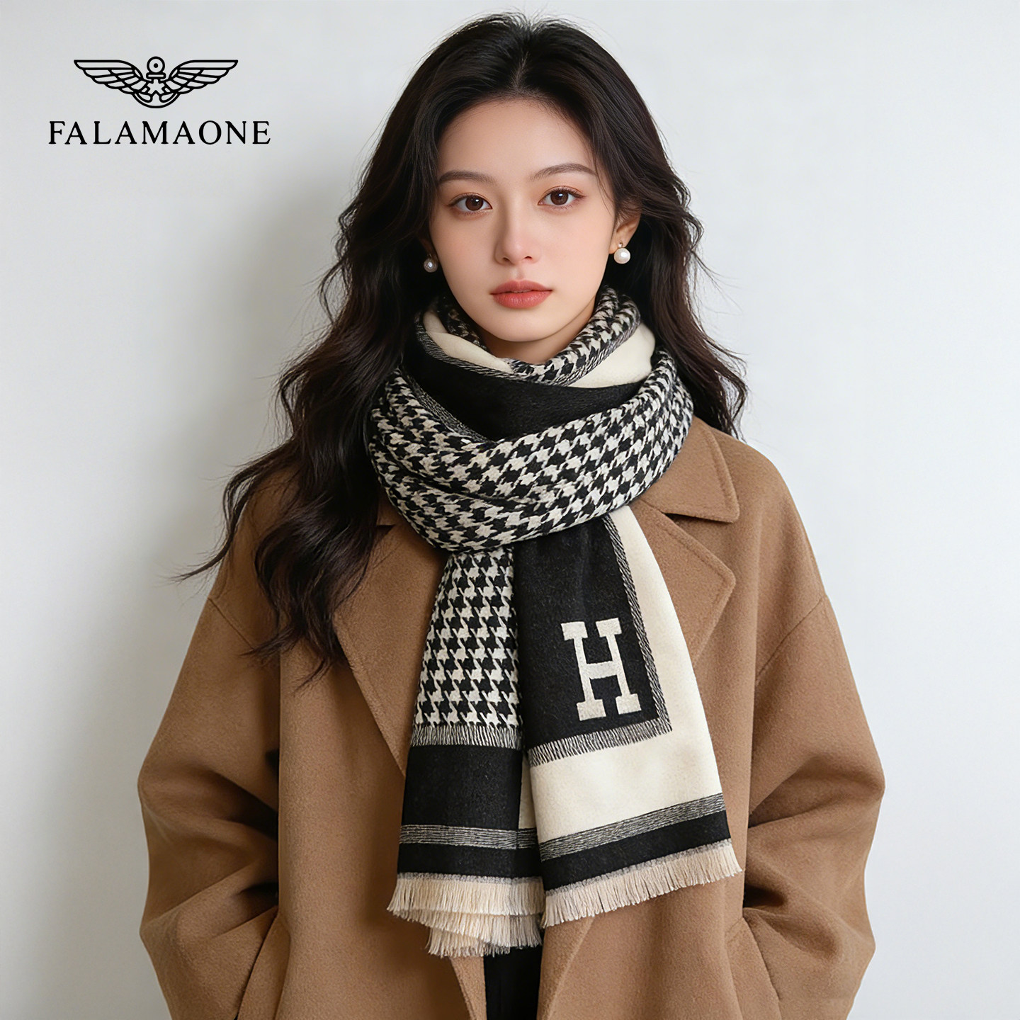 法莱阿玛尼千鸟格围巾女冬季保暖