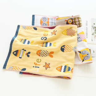 7722可爱卡通纯棉四层纱布吸水柔软家用洗脸方巾宝宝儿童擦脸毛巾