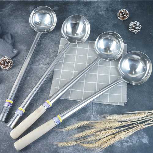 不锈钢厨师炒勺炒菜分菜汤勺炒壳厨房家用防滑钢木长柄炒饭店勺子