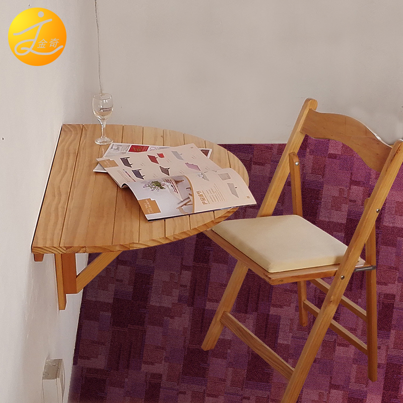 实木壁折叠桌餐桌连壁桌壁挂桌挂墙桌木质半圆形连墙上桌书桌