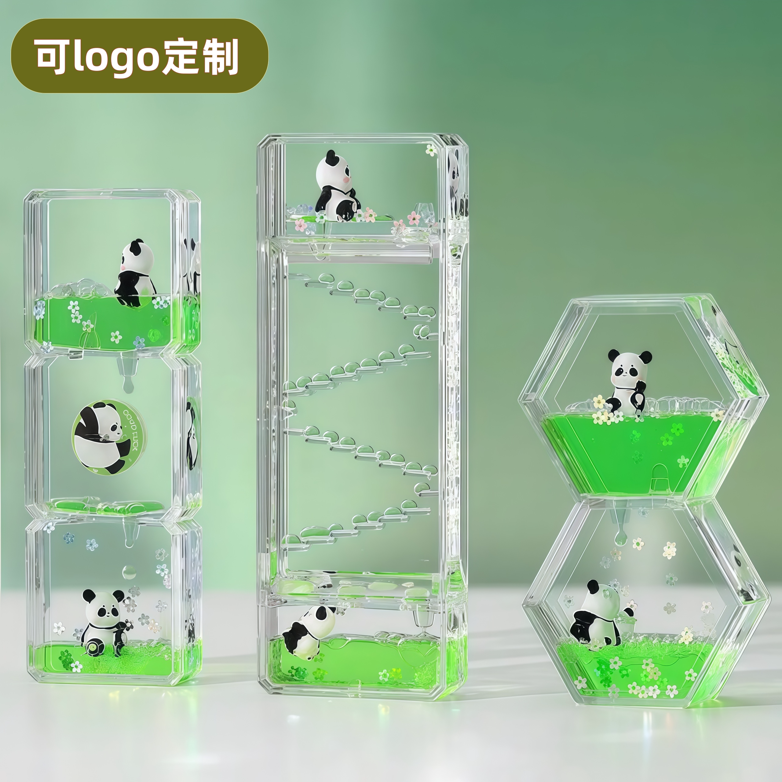 熊猫油滴情绪稳定治愈小摆件创意办公桌面工位解压神器沙漏计时器图片
