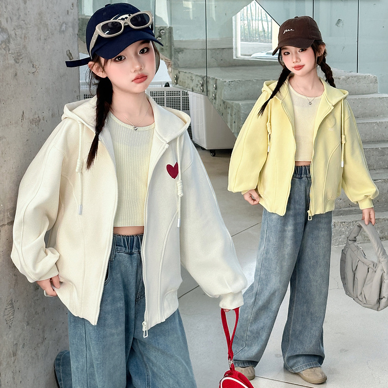 女童春装连帽外套2025新款女大童时髦洋气儿童卫衣开衫春秋季上衣
