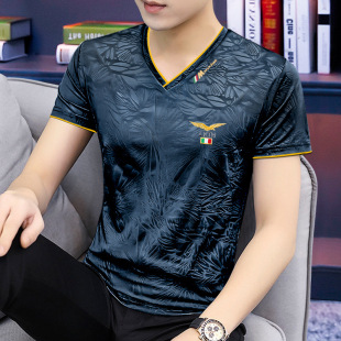 夏季新款冰丝男士短袖t恤潮流打底衫上衣服男装高级凉感速干透气