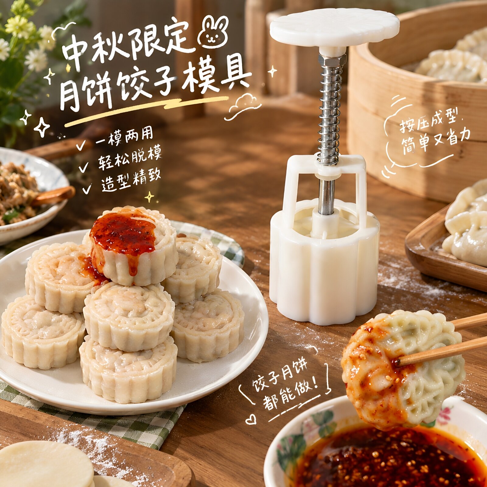 限定饺子！中秋月饼模具diy包饺子神器食品级易脱模厨师烘焙工具