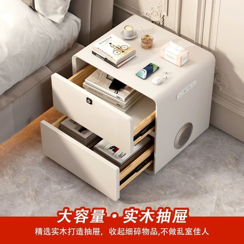 免安装卧室床头柜奶油风家用简约储物柜实木轻奢多功能现代床头柜