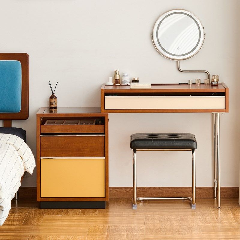 出乎生活密斯梳妆台斗柜一体小户型中古卧室化妆桌组合床尾收纳柜