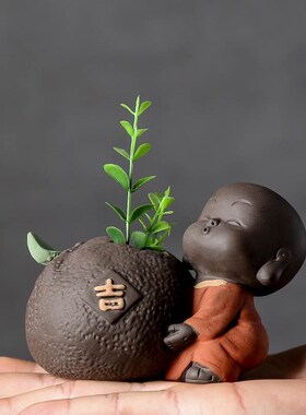 创意个性家c居装饰品迷你小花器水培小和尚招财小摆件茶道桌面摆
