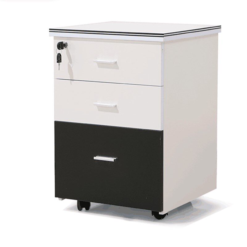 木质办公室落地文件柜带锁三抽屉资料柜储物移动桌下矮柜小柜子