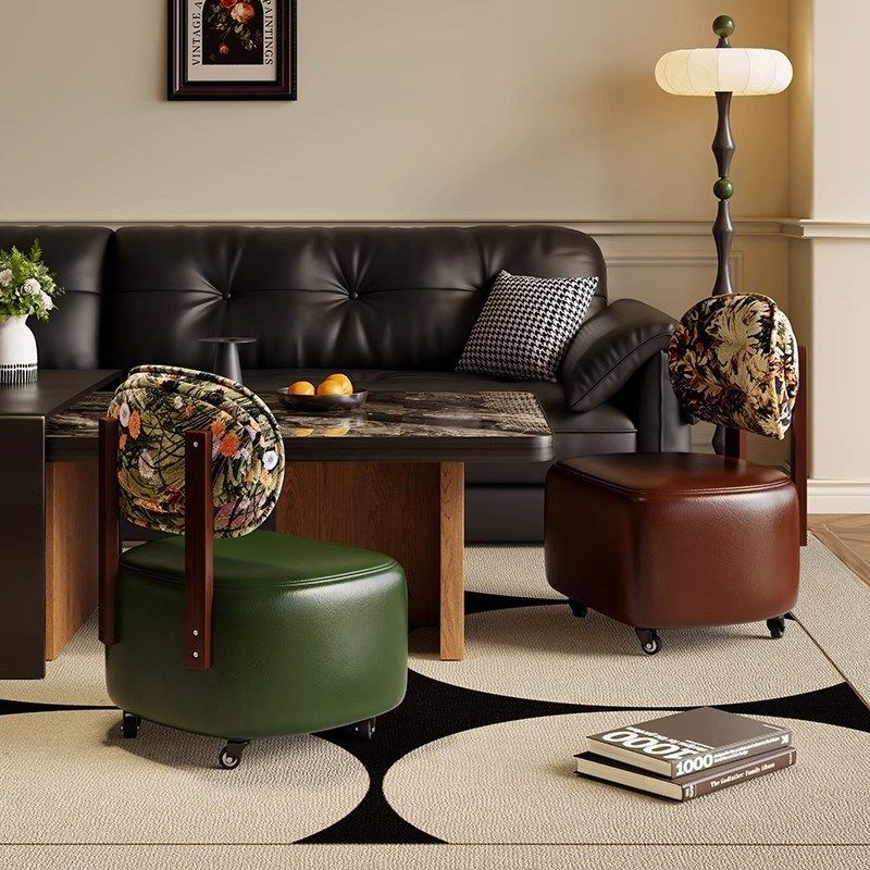 复古小凳子家用客厅万向轮沙发凳溜溜滑轮矮凳休闲靠背椅子换鞋凳,住宅家具,万向轮凳,淘宝优惠券,粉丝福利购,淘宝优惠卷