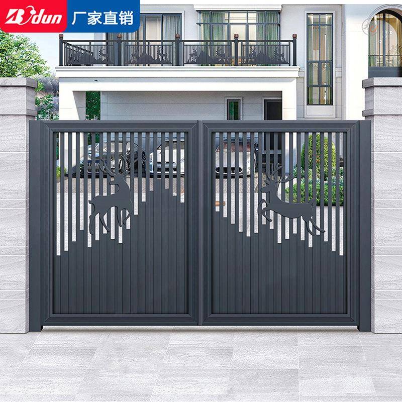 铝艺庭院大门乡村院子小门花园别墅铝合金电动双开小院对移门开门