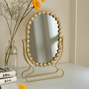 家用复古高级感化妆镜台式桌面梳妆镜主卧美妆镜卧室梳妆台镜子