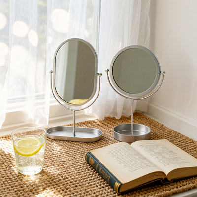 简约高级感椭圆形台式化妆镜