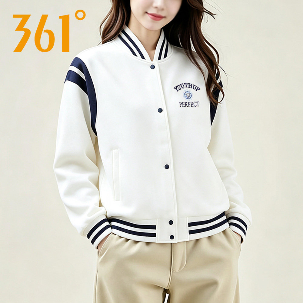 361度针织外套女2026秋季新款立领卫衣复古棒球服宽松运动夹克女