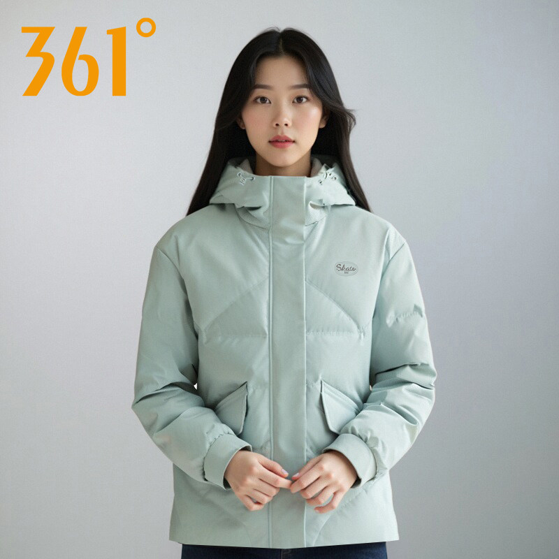 361度糖果绿羽绒服女25秋冬季新款防风保暖户外短款面包服外套女