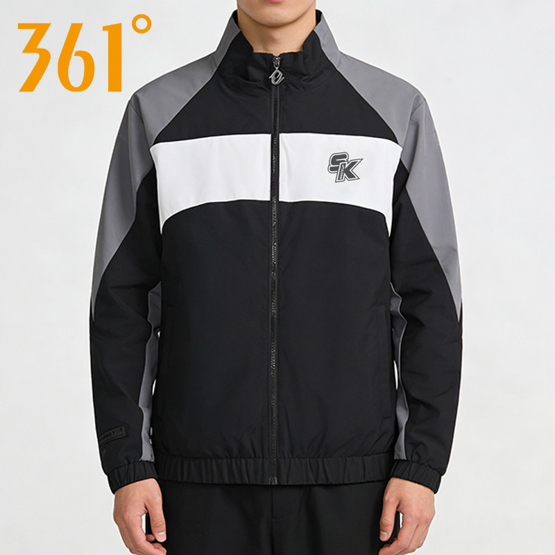 361度梭织运动外套男2026春季新款立领风衣潮流撞色休闲夹克衫男