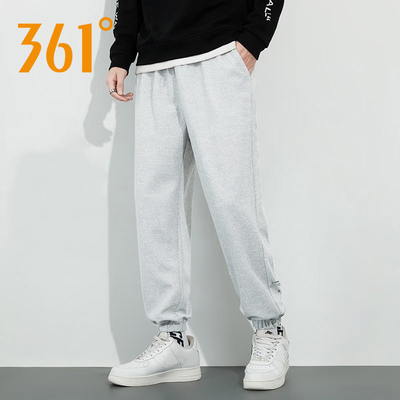 361度灰色休闲卫裤男2026春秋季舒适百搭束脚运动裤男士针织长裤