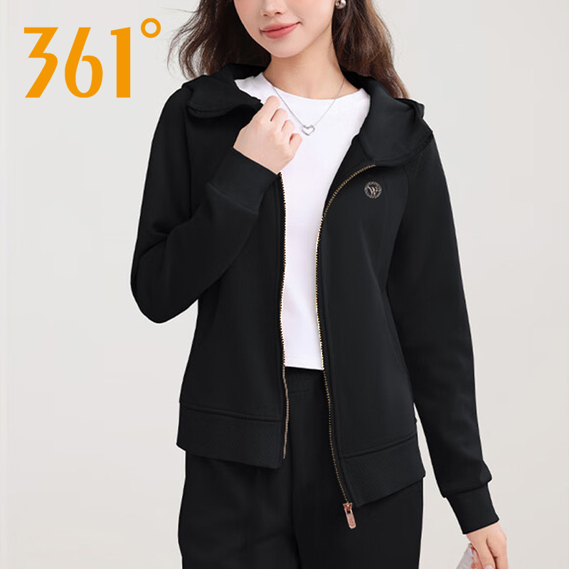 361度针织外套女2025秋季新款连帽开衫卫衣女士运动休闲长袖外套