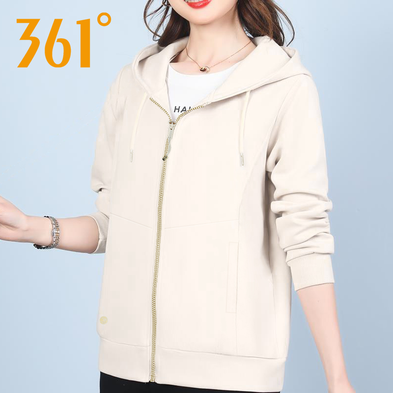 361度连帽开衫卫衣女款2026春季新款针织女装上衣休闲运动外套女