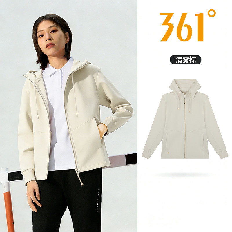 361度针织外套女装2026秋季新款休闲连帽开衫卫衣宽松运动上衣女