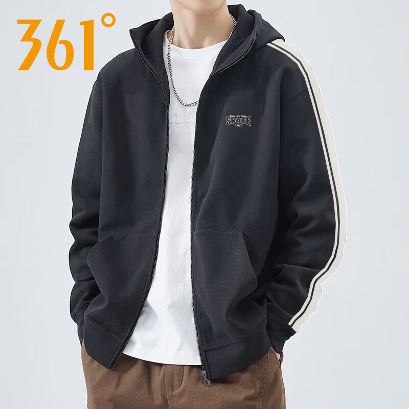 361度针织运动外套男士2025秋季新款连帽开衫卫衣休闲运动上衣男