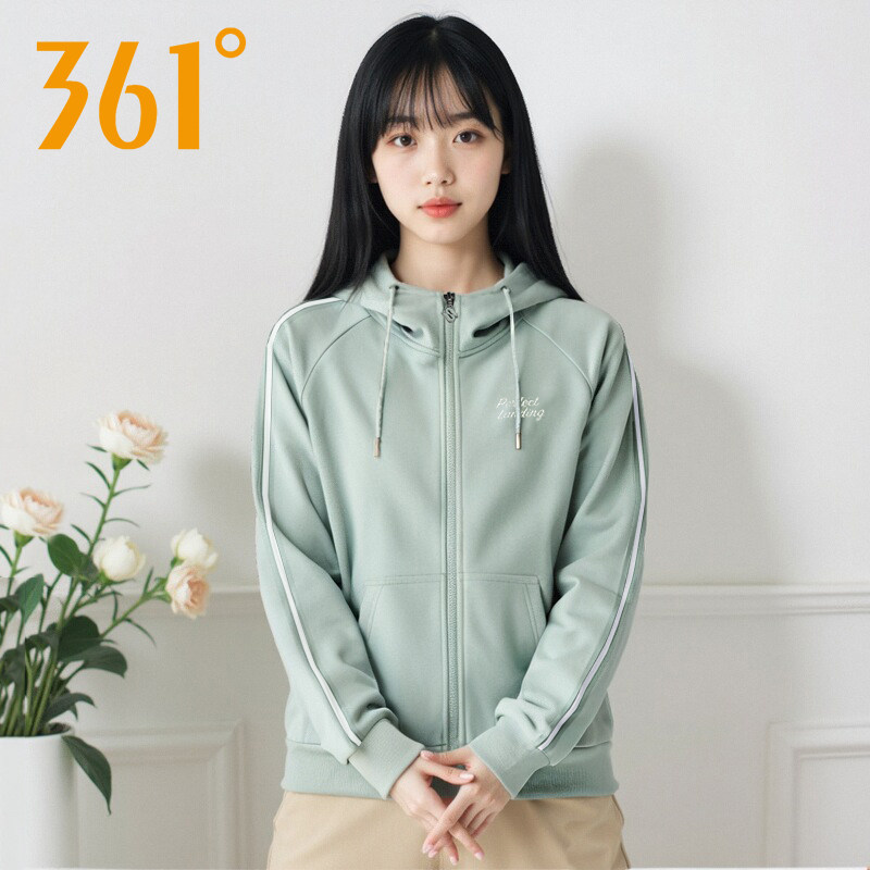 361度连帽开衫卫衣针织外套女2026春季新款宽松运动休闲拉链上衣