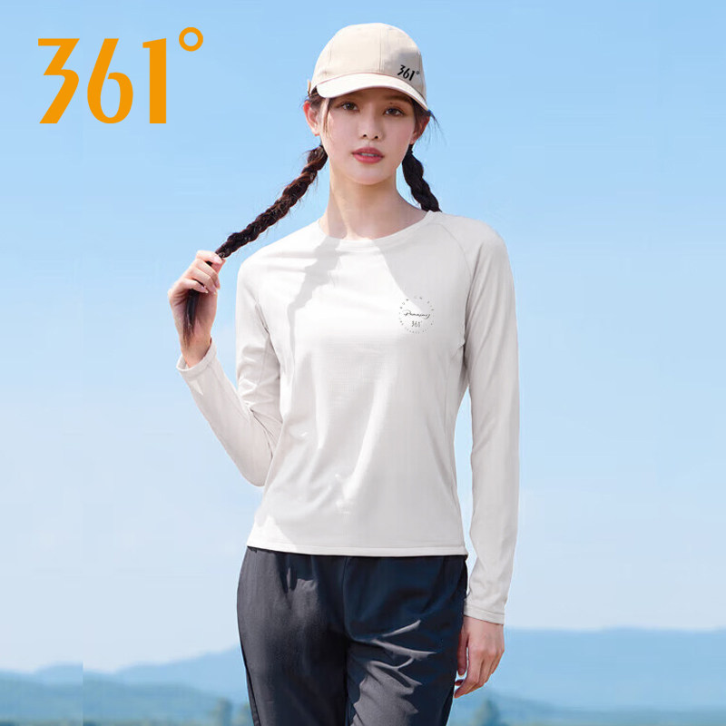 361度运动T恤女长袖春秋新款宽松休闲百搭圆领健身跑步上衣打底衫