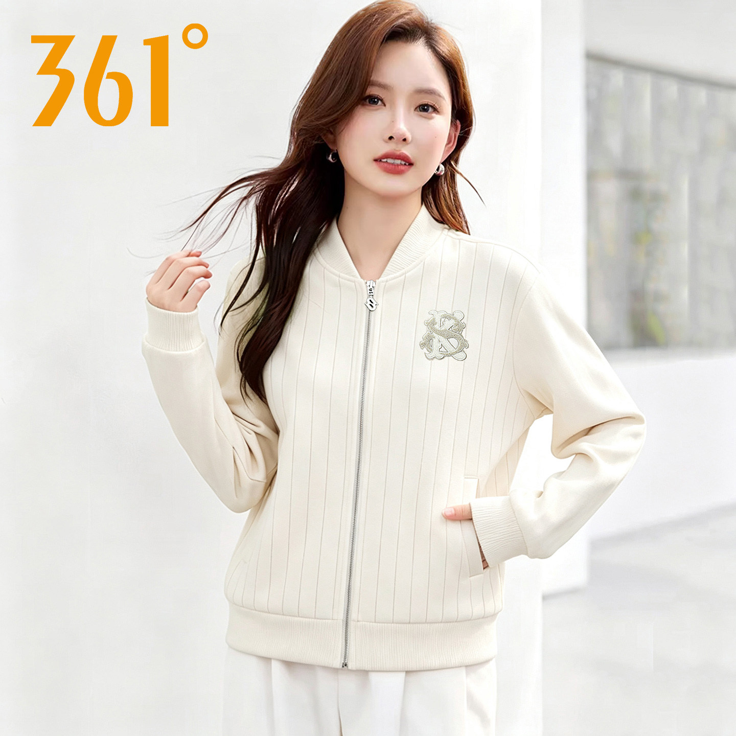 361度棒球服针织外套女2026新款秋季立领开衫卫衣修身休闲上衣女