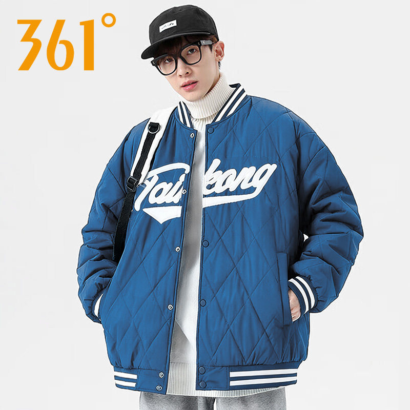 361度美式棒球服加厚保暖秋冬时尚双面棉服夹克男士休闲棉衣外套