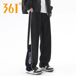 361度运动长裤男款秋冬宽松直筒卫裤撞色字母印花潮流休闲裤子男